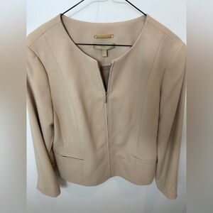 Talbots Women’s Tan Beige Zip Front Blazer Jacket Italian Fabric Size 14